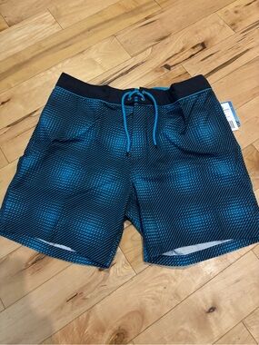 ❣️Free Country Blue Geometric Swim Trunks with Black Waistband